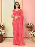 Red Georgette Designer Printed Ready To Wear Saree - Elite