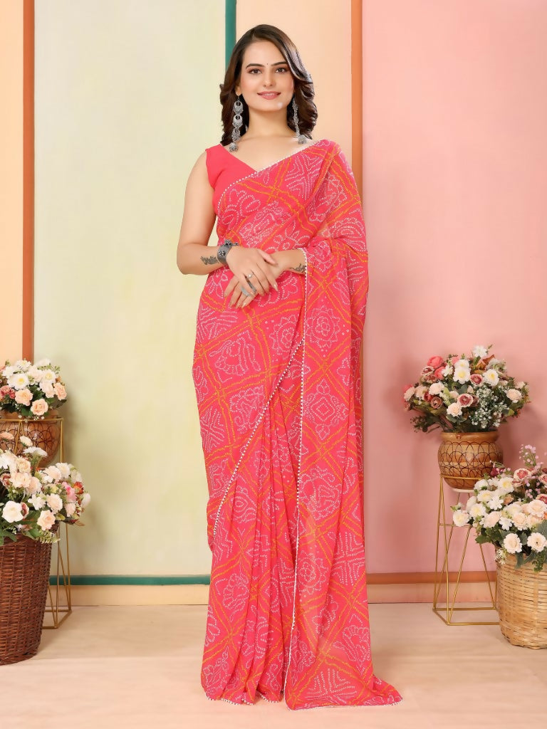 Red Georgette Designer Printed Ready To Wear Saree - Elite