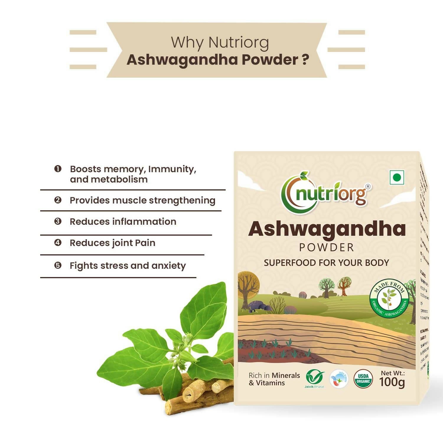 Nutriorg Certified Organic Ashwagandha Powder - Distacart