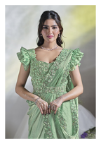 Sea Green Two Tone Satin Silk Designer Ready to wear saree with stithced Blouse - Mohmanthan Aura