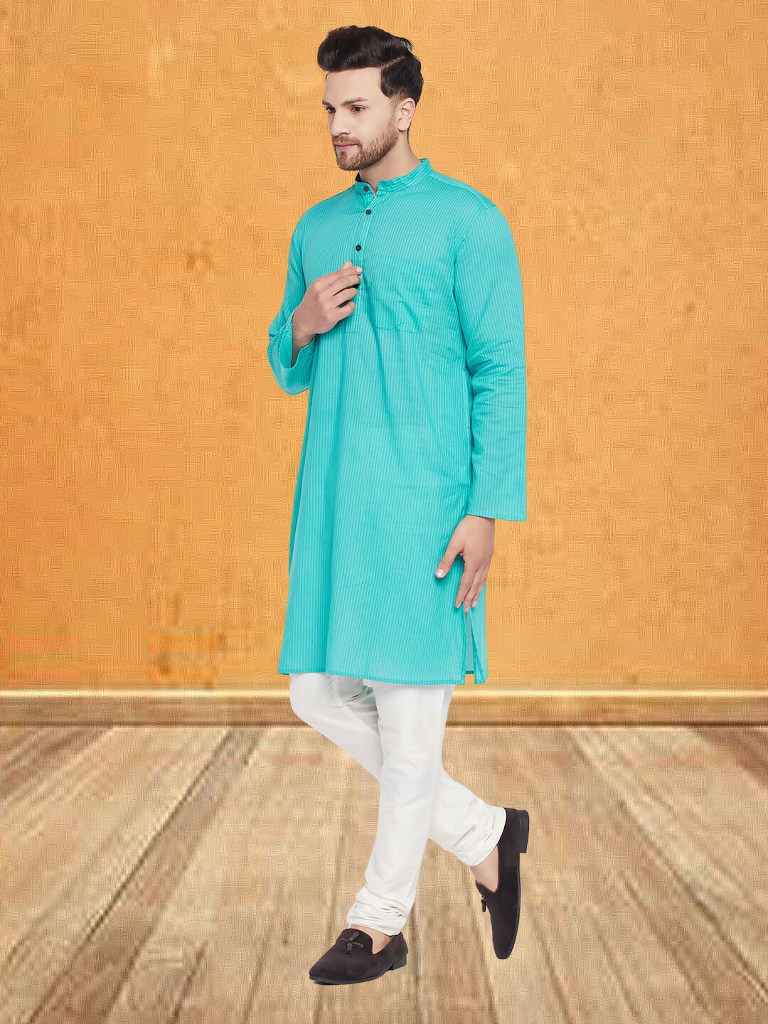 Even Apparels Men's Pure Cotton Green Kurta