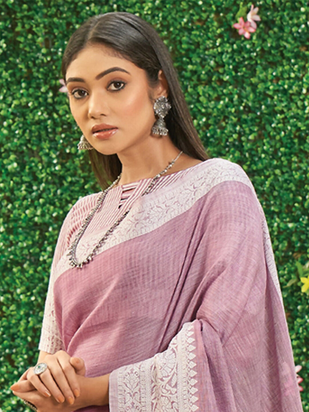 Shree Shyam Fashion Onion Pink Linen Saree - Distacart