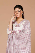 Miravan Women's Pink Floral Print Anarkali Kurta With Palazzo & Dupatta Set