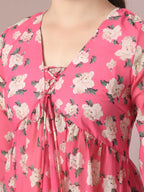 Myshka Women's Pink Printed Georgette A-Line Nyra-cut Kurta