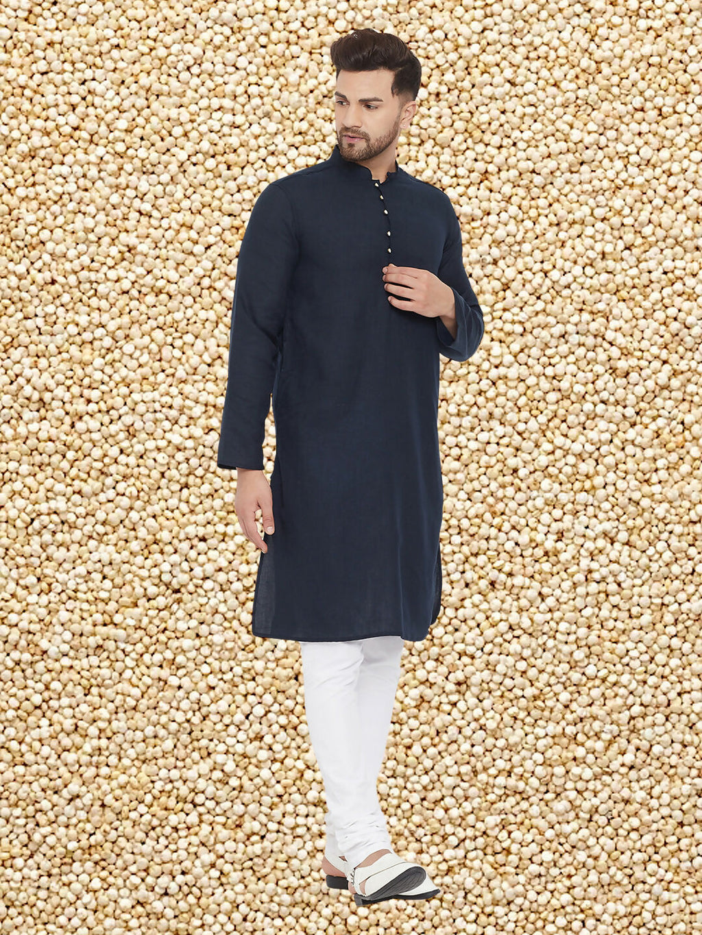 Even Apparels Men's Pure Cotton Navy Kurta