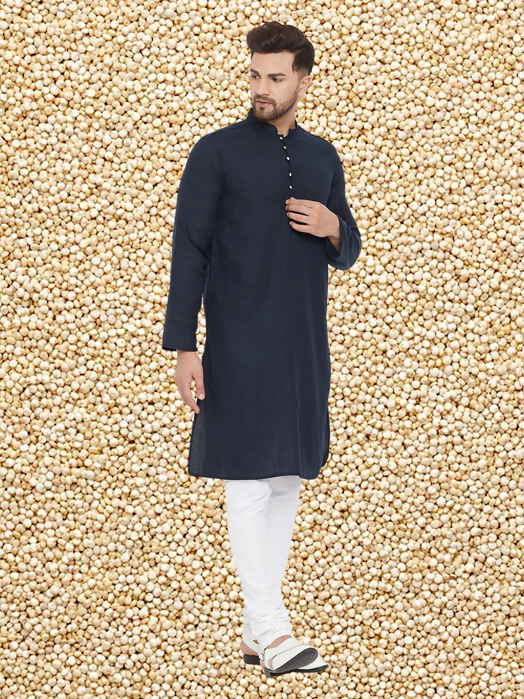 Even Apparels Men's Pure Cotton Navy Kurta