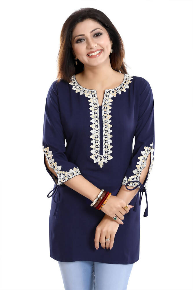 Snehal Creations Graceful Navy Blue Alluring Designer Kurti Tunic with Lace Detailing