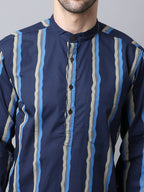 Even Apparels Navy Pure Cotton Men's Kurta With Band Collar - Distacart