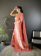 Joban Fashion Onion Pink Flower Jall Pattern Soft Silk Banarasi Saree - Distacart
