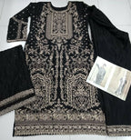 Vastranavya Black Chinon Silk Embroidered Sequins Pakistani Straight Pant Suit