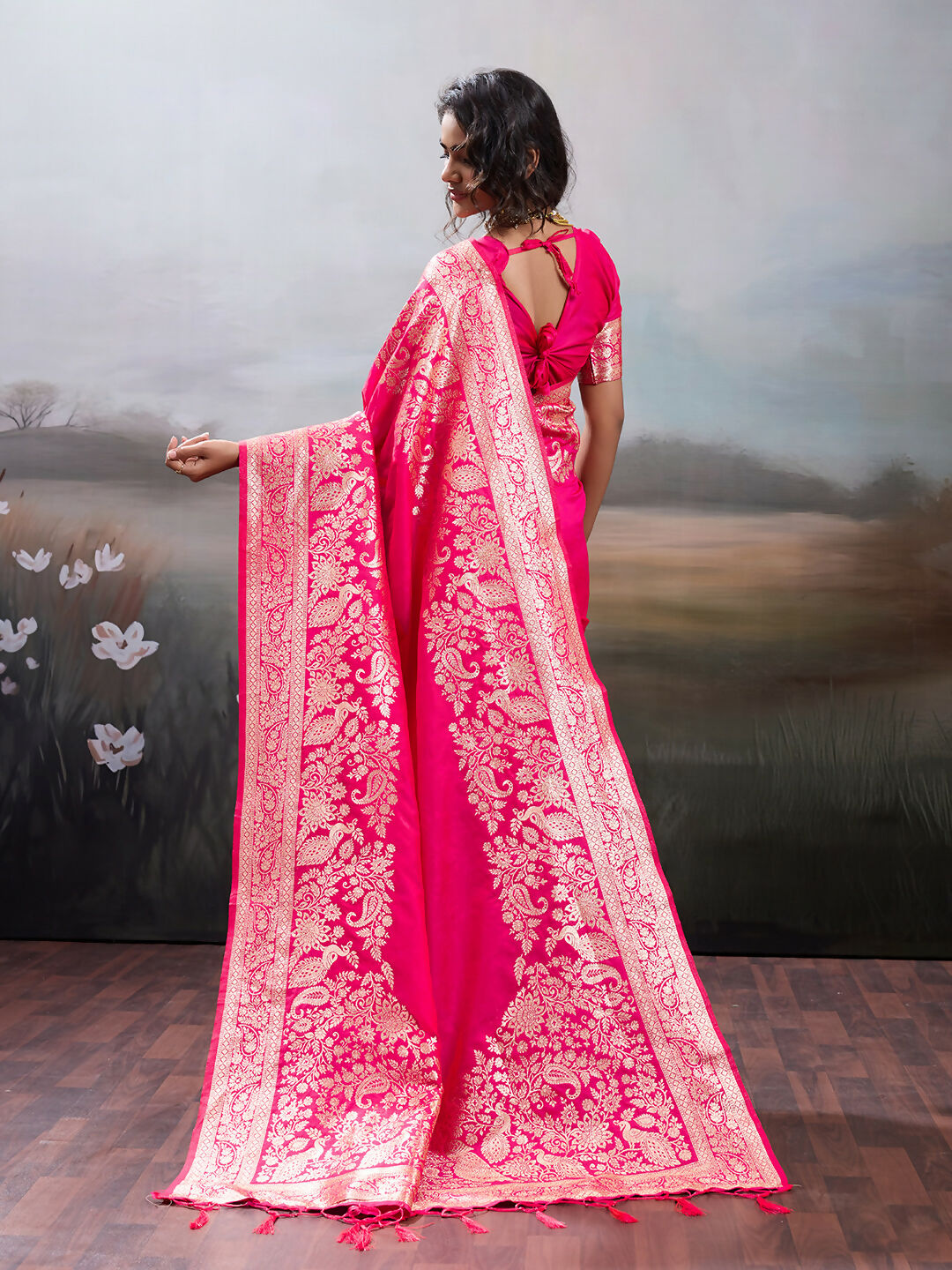 Shree Shyam Fashion Pink Silk Blend Saree - Distacart
