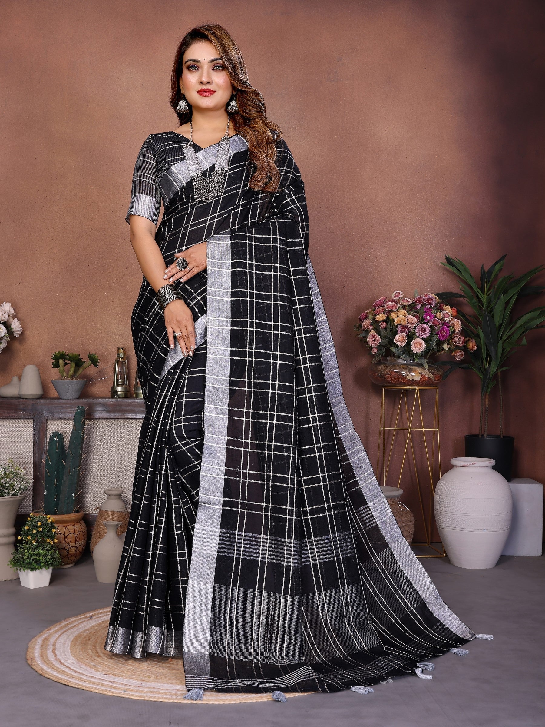 Anaita Black Weaving Linen Cotton Saree With Blouse - Distacart