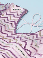 House of Panchhi Women Lavender Net Zig-Zag Embroideried Lehenga, Blouse & Dupatta