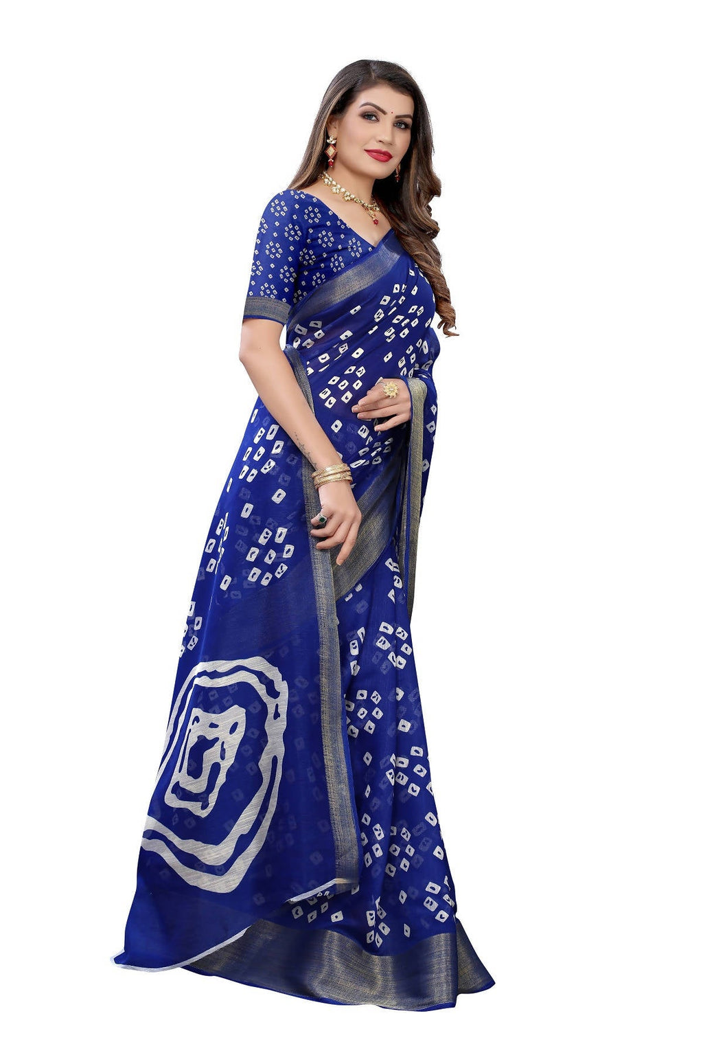 Vamika Beautiful Blue Linen Jari Border Saree (RADHIKA BLUE) - Distacart