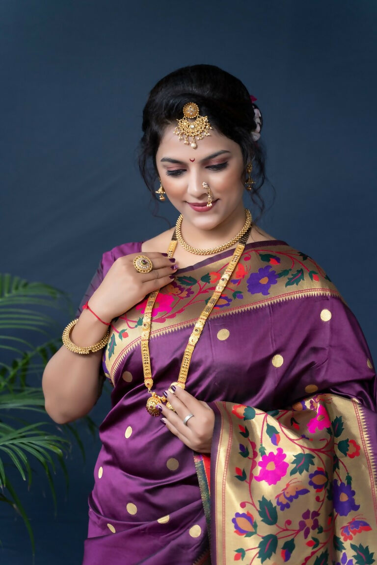 Jyoti Fashion Women's Wine Paithani Silk Zari Woven Saree with Blouse