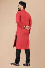 Men's Red Striped Cotton Kurta - Mahotsav