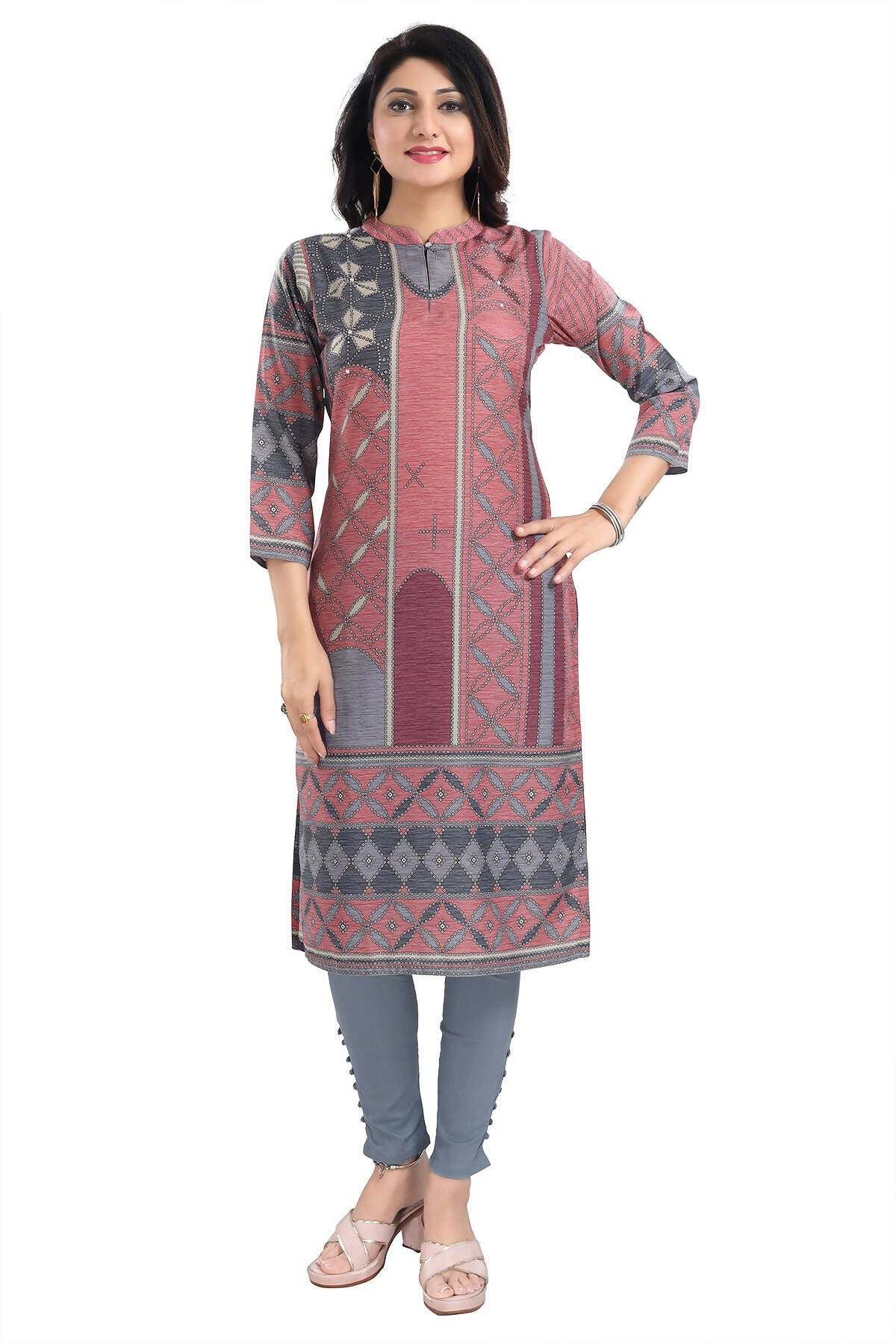 Snehal Creations Cherished Coral Digital Print Masleen Long Kurti Tunic - Distacart