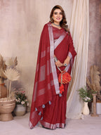 Anaita Red Weaving Linen Cotton Saree With Blouse - Distacart