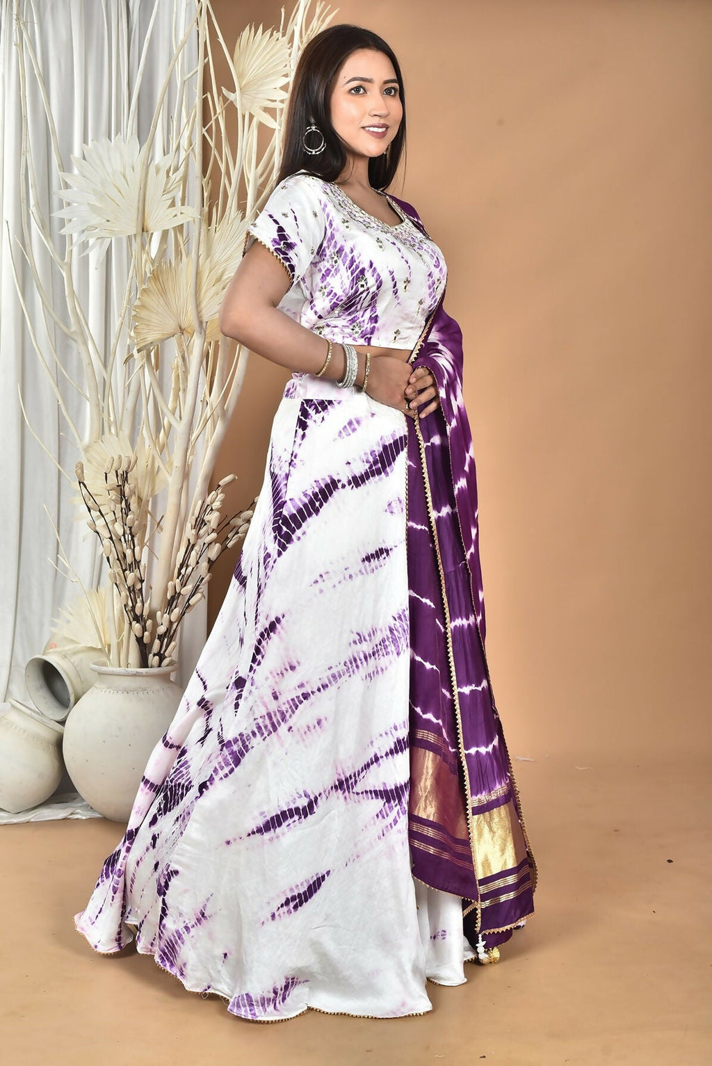 Morchari Women Tai Dai And Hand Embroidery Lehenga-Purple