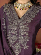 The52 Wine Women's Gorgeous Vichitra Fabric Embroidered Work Straight Kurta Pant and Dupatta Set - Distacart