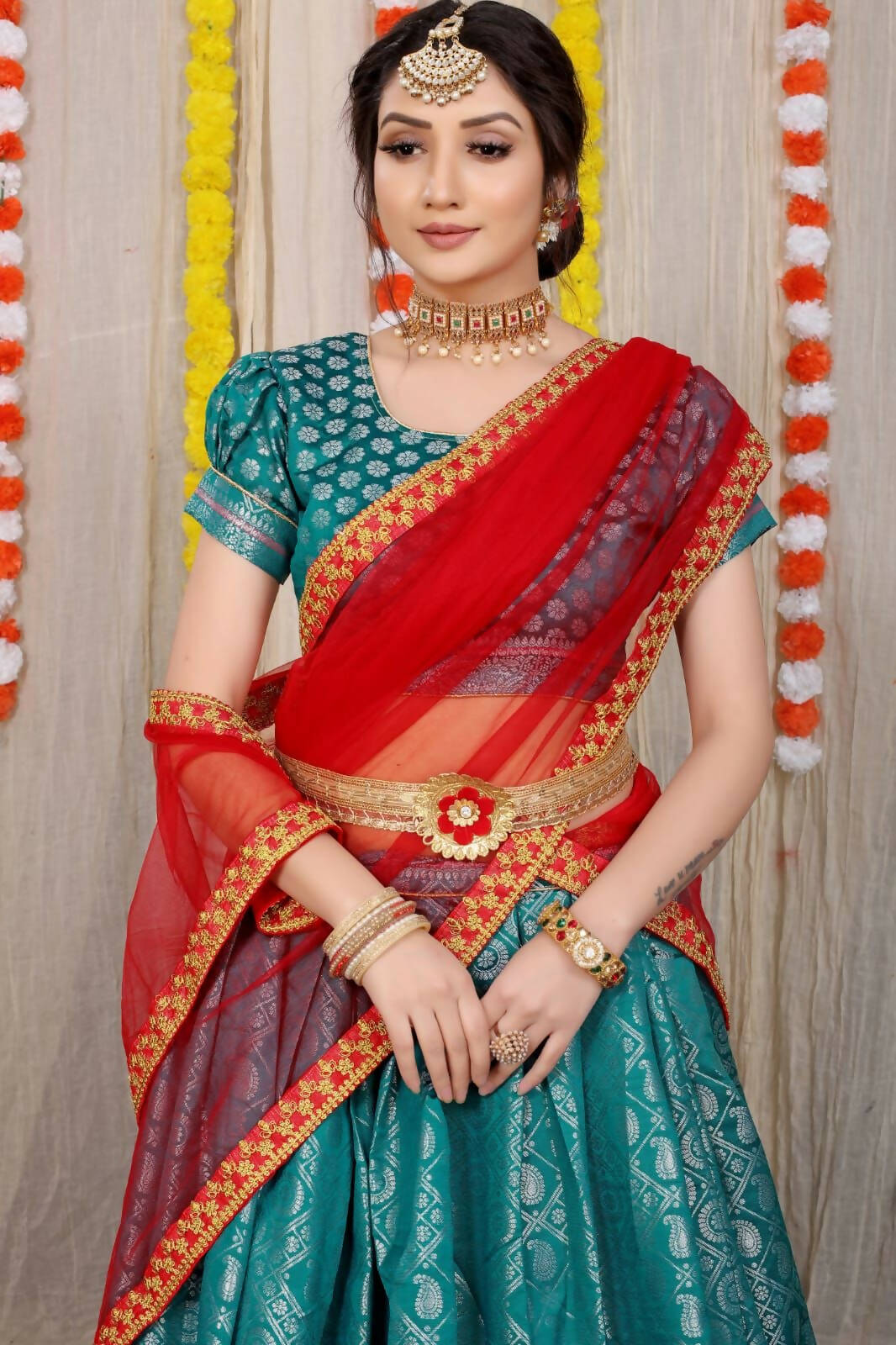 DEIANA'S Beautiful Pure Jari Silk Weaving Lehengha Choli - Teal