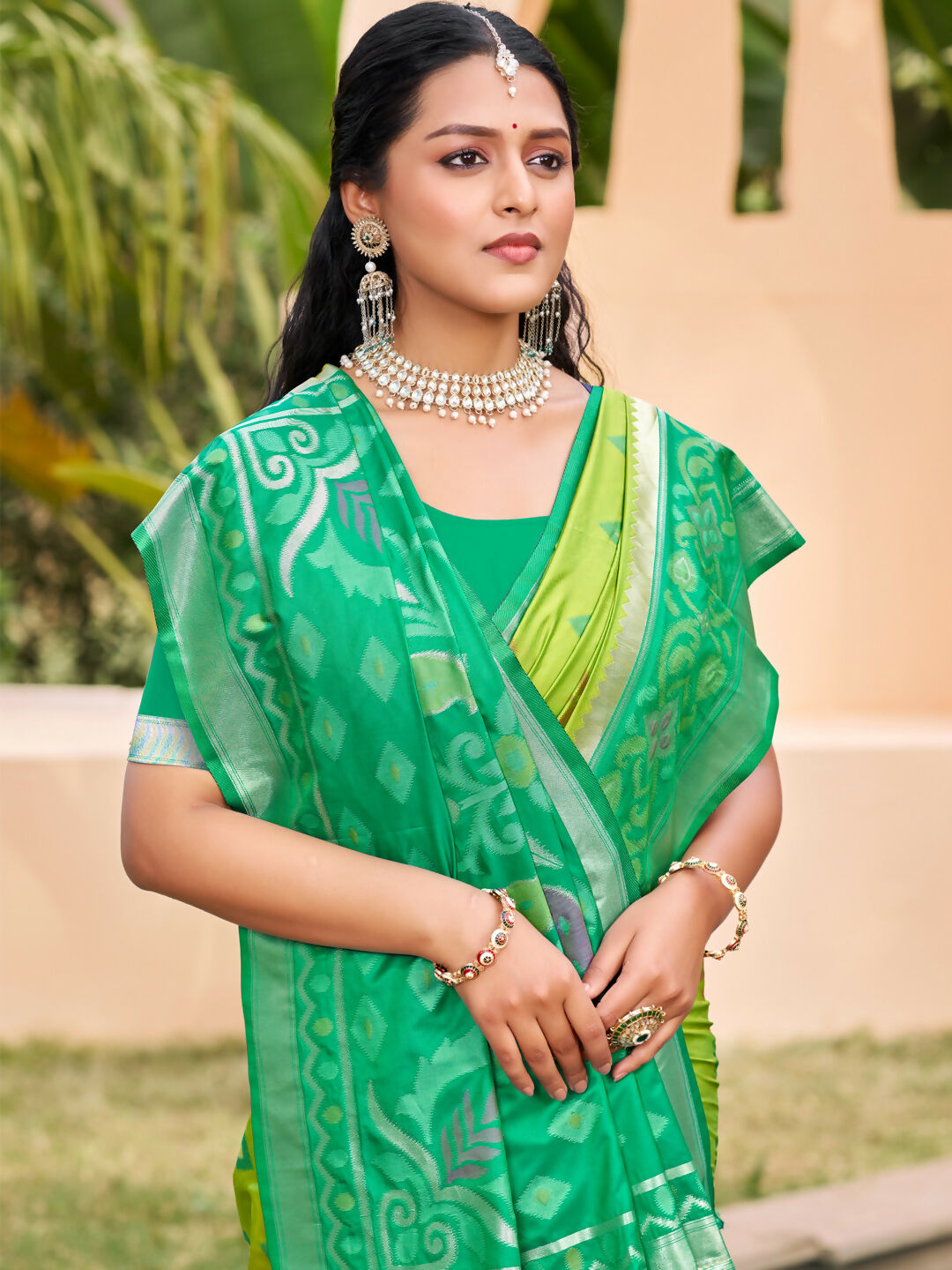 Shree Shyam Fashion Light Green Pochampally Silk Saree - Distacart