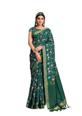 Green Tusser Silk Floral Sequence Embroidered Saree With Unstitched Blouse - Mohmanthan Aahana