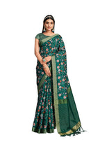Green Tusser Silk Floral Sequence Embroidered Saree With Unstitched Blouse - Mohmanthan Aahana