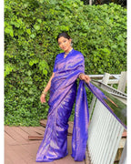 DEIANA'S Beautiful Designer Golden zari Soft Lichi Silk Saree - Royal Blue