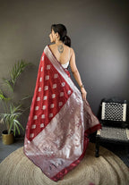 Joban Fashion Maroon Floral Motifs Soft Silk Banarasi Saree - Distacart