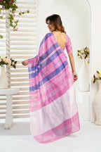 Vastranavya Pink Blue Digital Printed Linen Ready To Wear Designer Saree with Unstitched Blouse - Distacart