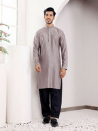 Grey Viscose Designer Chikankari Embroidery Work Men's Kurta - Mahotsav