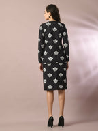 Myshka Women's Black Printed Knee Length Party Embellished Skirts