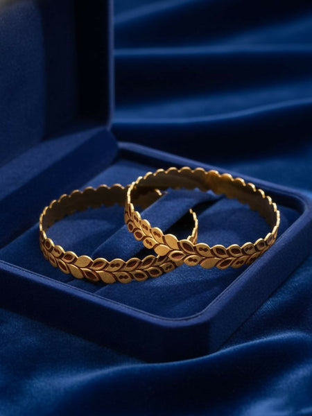 NVR Women Set of 2 Leaf Design Gold Plated Kada Bangle
