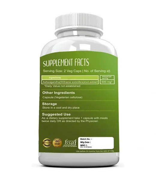 Ramini Bio Nutrition Ashwagandha 500mg Veg Capsules - Distacart