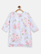 Ahalyaa Pink Polysilk Floral Printed Kids Kurta Dhoti Set For Girls