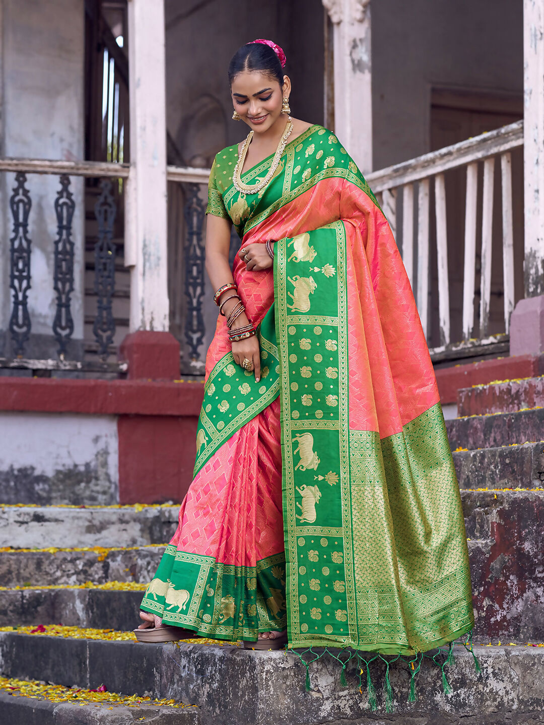 Shree Shyam Fashion Peach Soft Silk Saree - Distacart