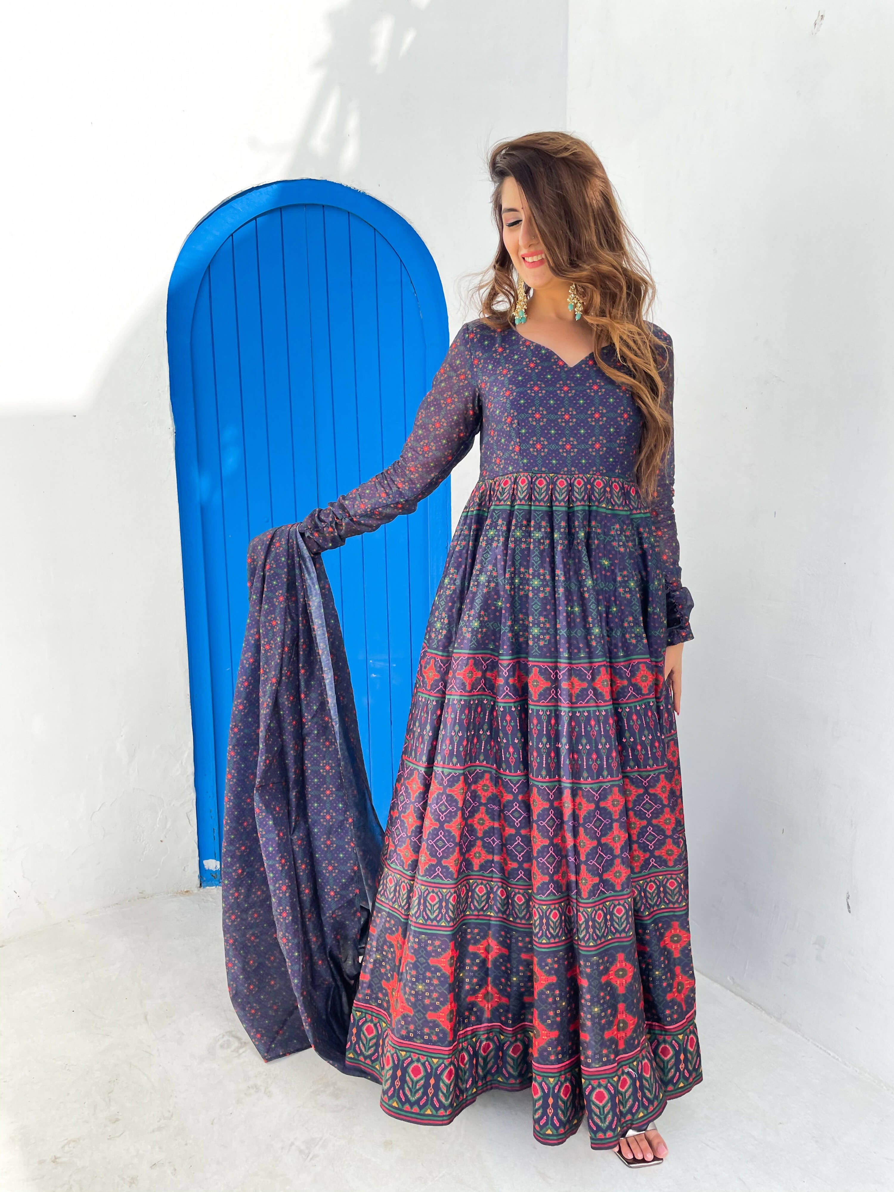 Partywear Designer Blue Chanderi Suit - Anbazaar - Distacart