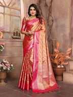 Anaita Orange Tissue Silk With Zari Weaving Saree With Blouse
