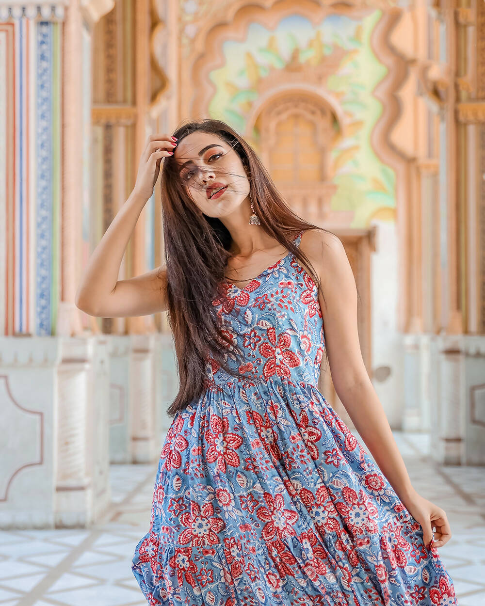 Designer Partywear Printed Blue Pure Maslin Gown - Anbazaar - Distacart