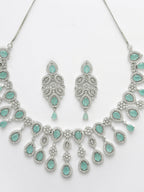 NVR Women's silver plated Turquoise CZ stone handcrafted jewellery set