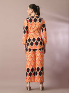 Myshka Women's Multi Printed Polo Collar Party Top With Trousers Co-ord set