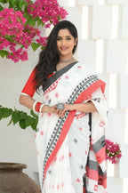 Beatitude White Cotton Tangail Saree