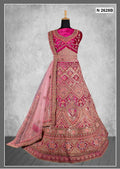 Pink Velvet Zardosi Work With Pure Mirror Work Lehenga Choli - Nimaya Tyohar