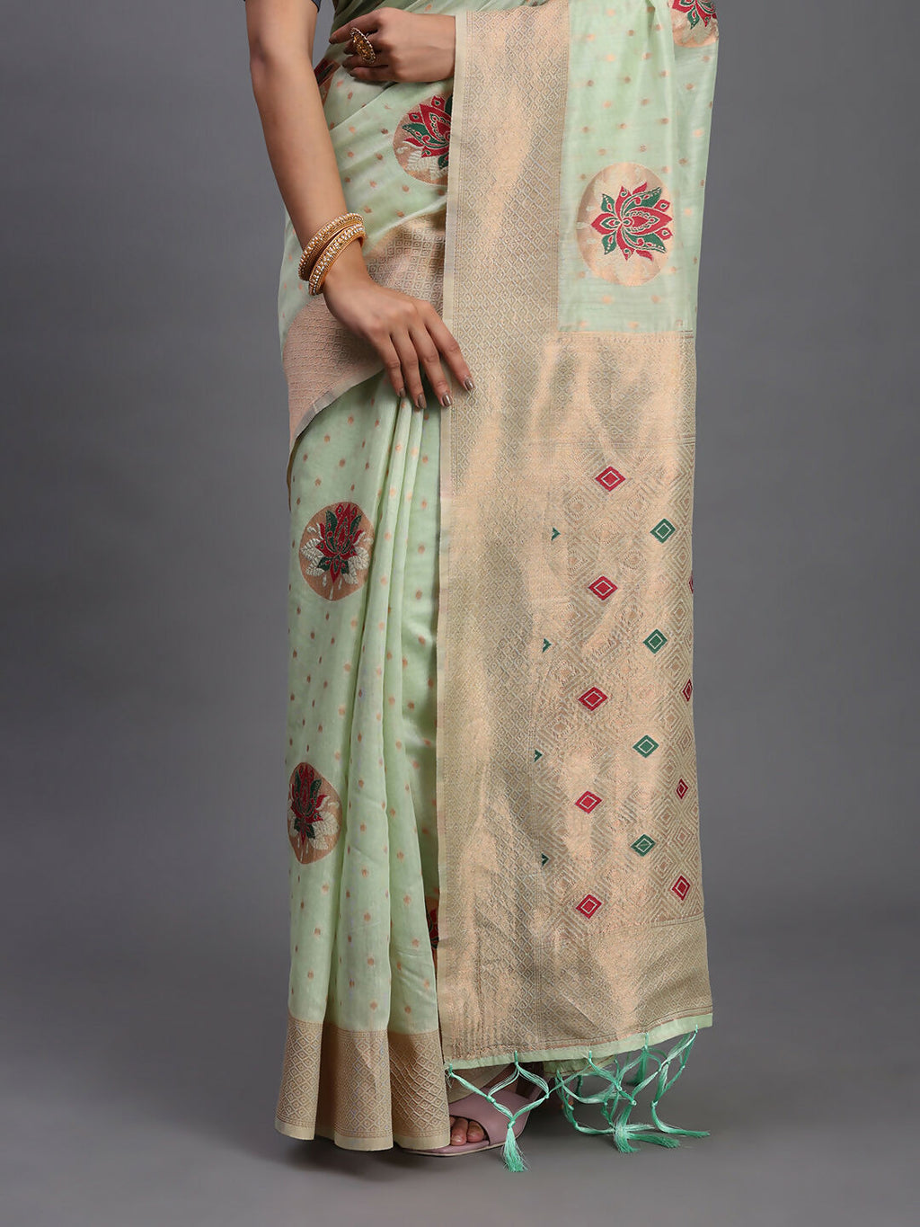 Shree Shyam Fashion Linen Cotton Light Green Saree - Distacart
