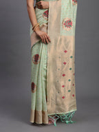 Shree Shyam Fashion Linen Cotton Light Green Saree - Distacart
