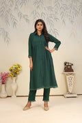Jyoti Fashion Women's Bottle Green Rinkal Cotton Plain with Side Pocket Kurtis & Sets