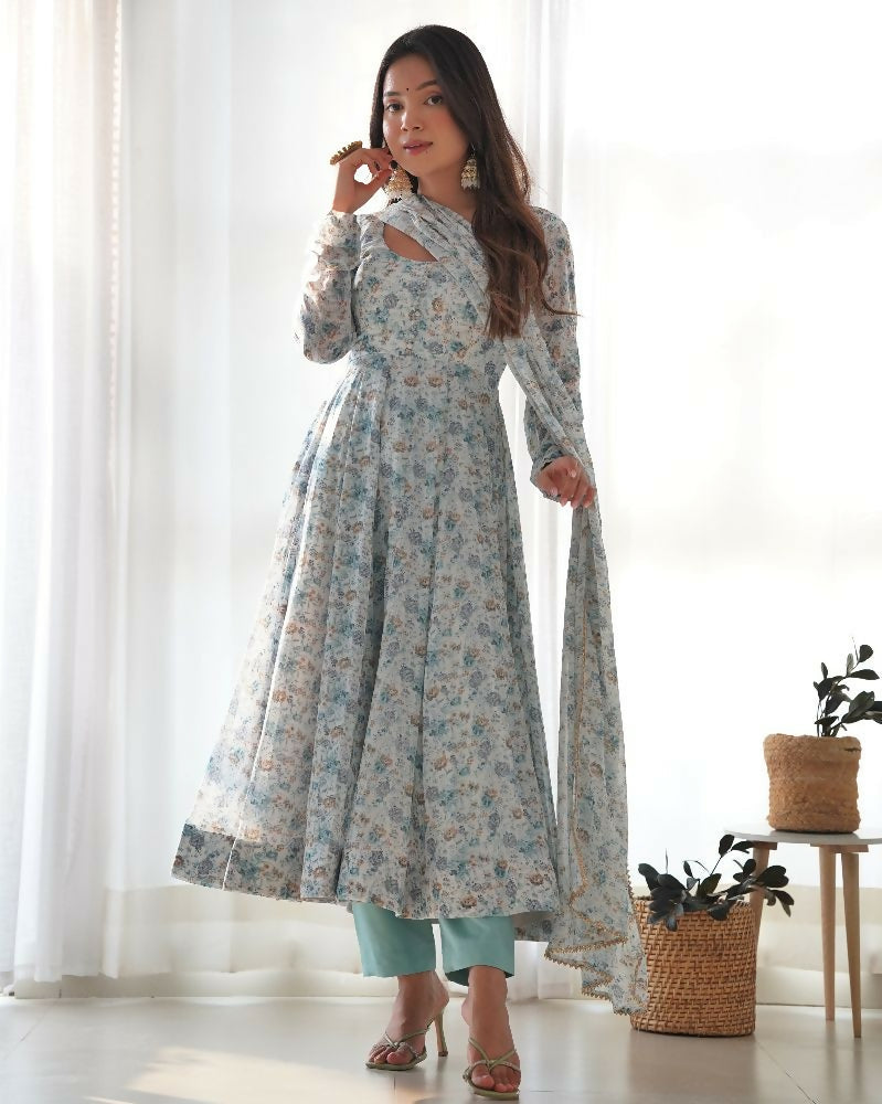 Joban Fashion Sky Kurta Set Organza Sequin Embroidery Work - Distacart