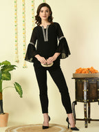 Myshka Women's Black Embroidered Party Fusion Top