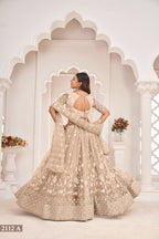 Eilara Women'S Dusty Chiqu Butterfly Net White Cotton Thread And Zari Sequence Embroidered Work Lehenga Choli For Party Wear
